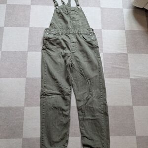We The Free olive green denim overalls with bib pocket